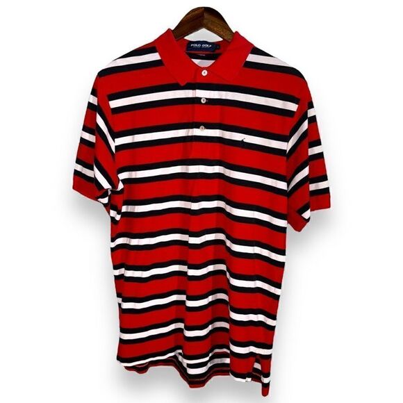 Polo Ralph Lauren Red & White Stripes Pique Mesh Polo L - Picture 1 of 10
